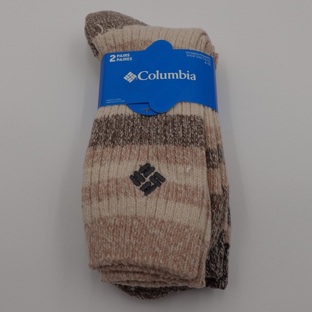 Columbia Crew Socks Womens 4-10 Khaki Brown Striped 2 Pairs RCL092WKSBR12PR